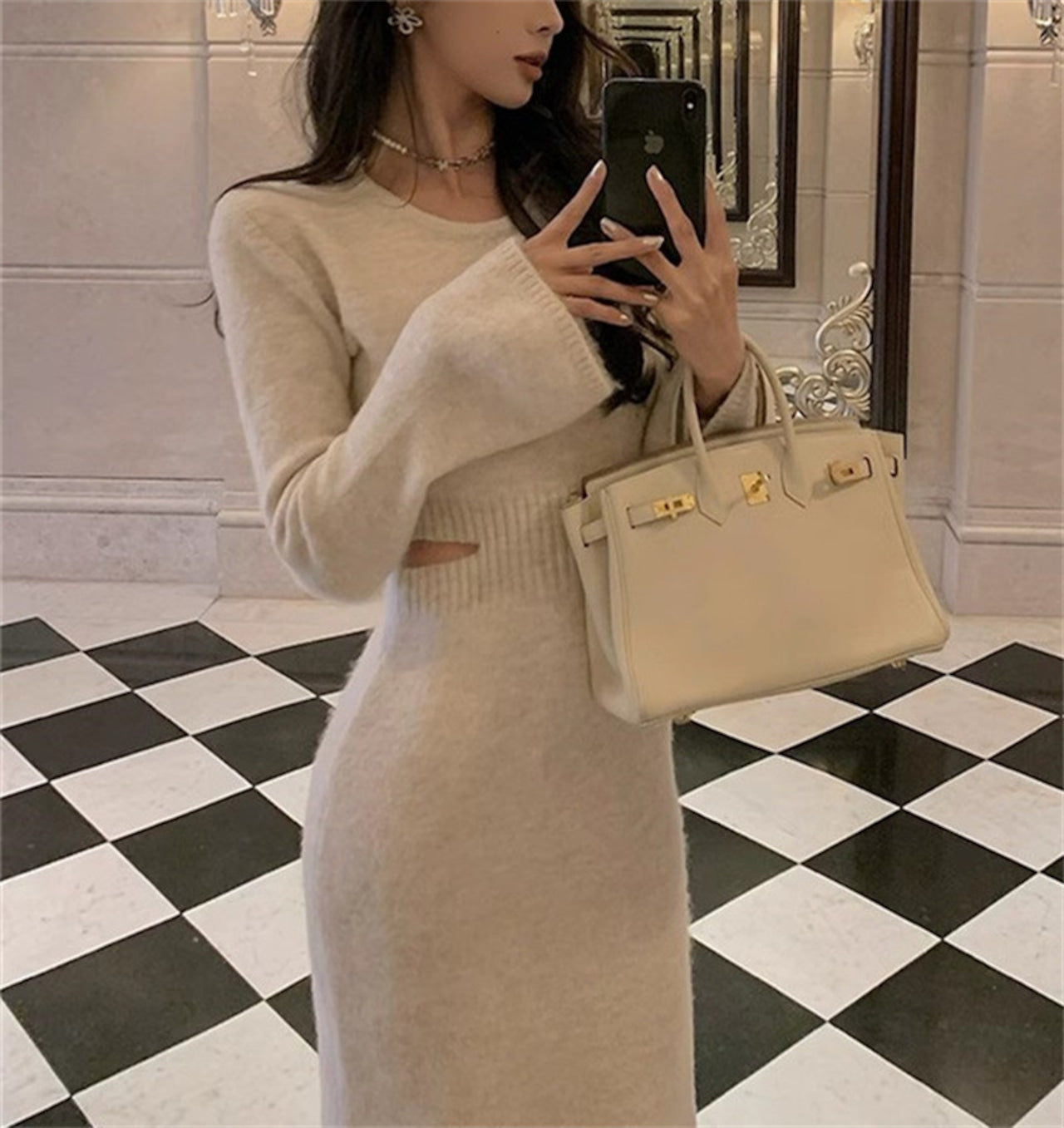 【dress】ウエストカットニットワンピースF8470