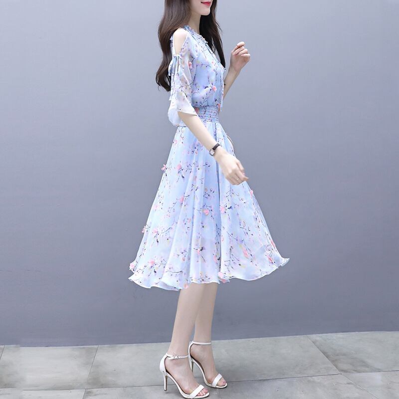 【dress】韓国風好感度100％気質満点シフォンスウィート花柄ワンピース