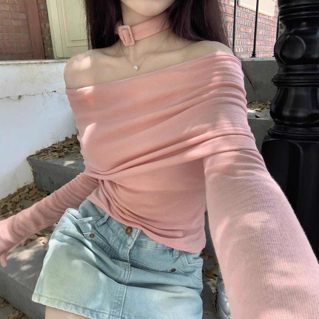 【tops】オフショルダーニットトップス　M28638