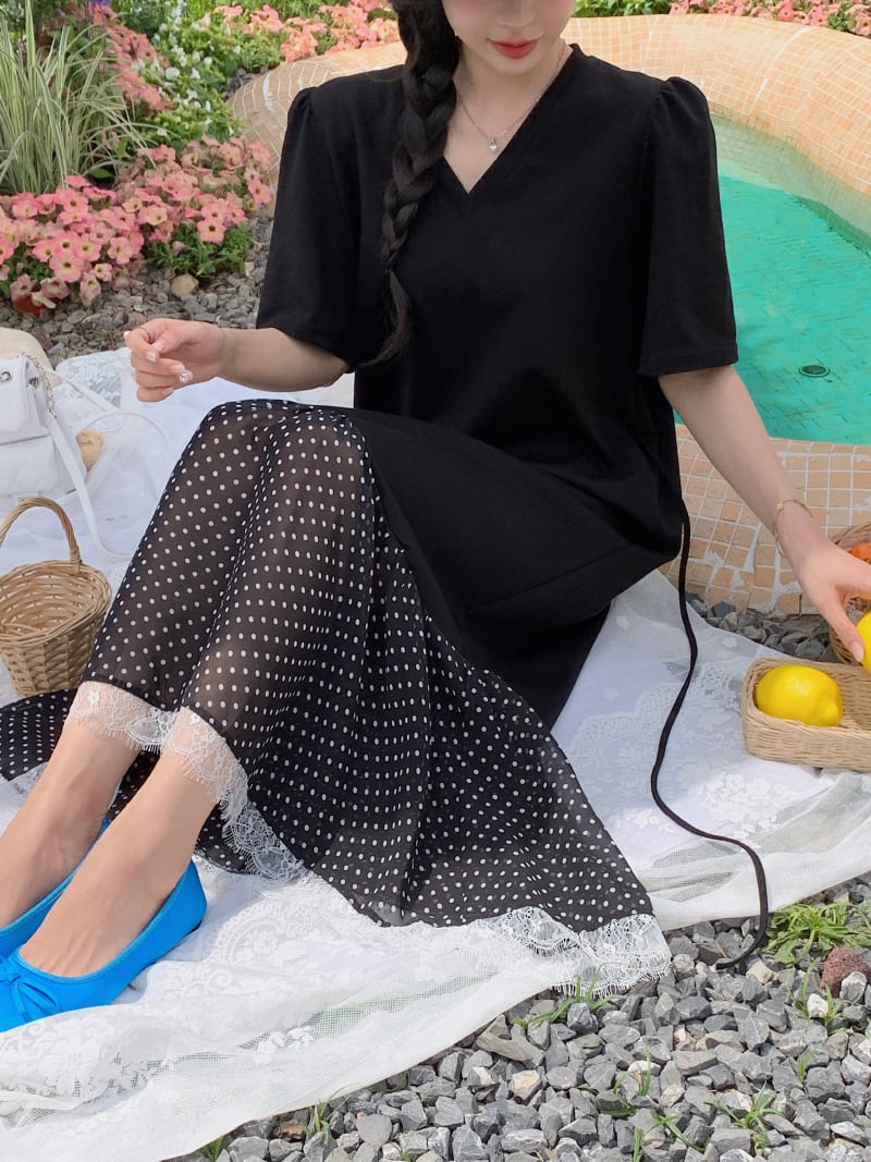 【dress】レース切り替えワンピース　M24958