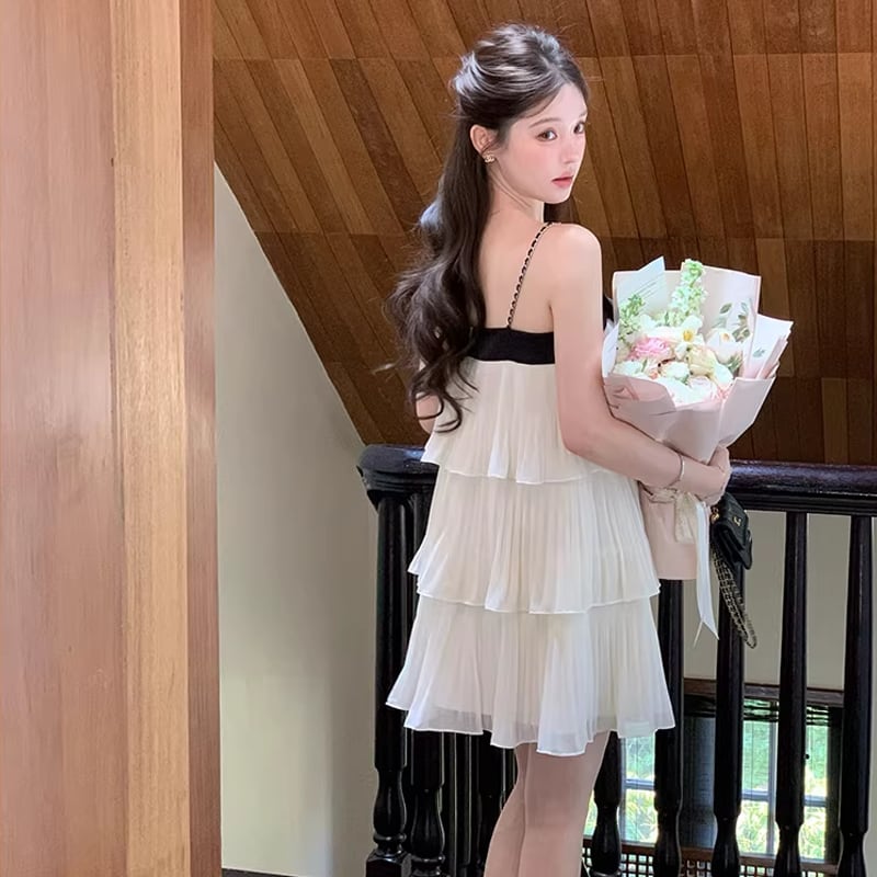 【dress】リボン付きティアードキャミワンピース Q8464