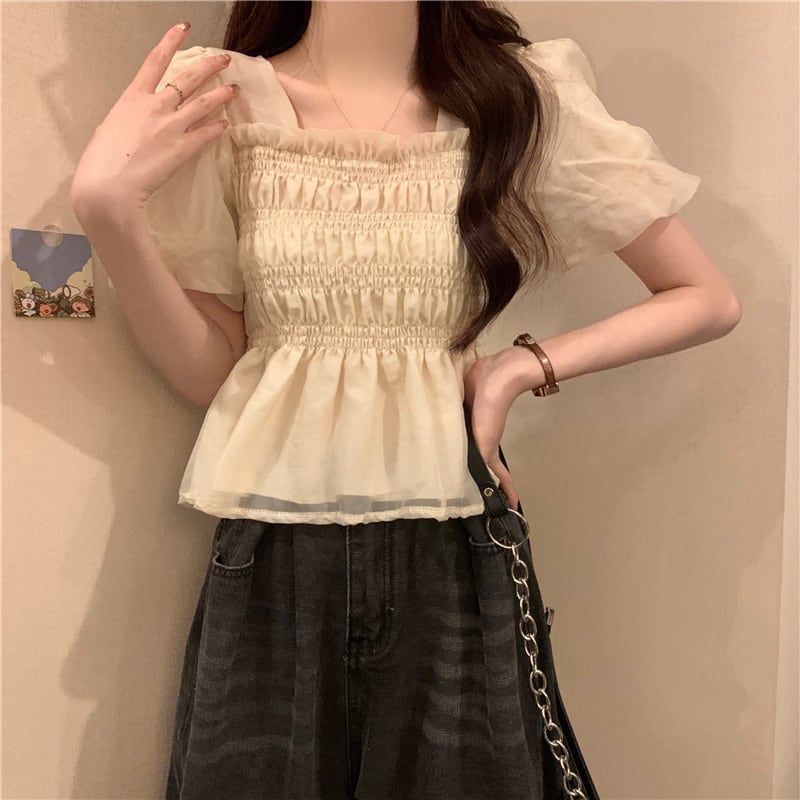 【tops】スクェアネックギャザーブラウスF7543