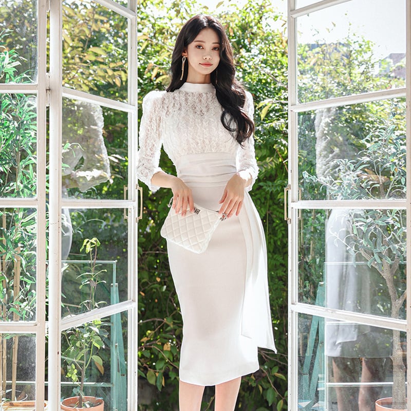 【dress】OL通勤7分袖レースワンピース G19623