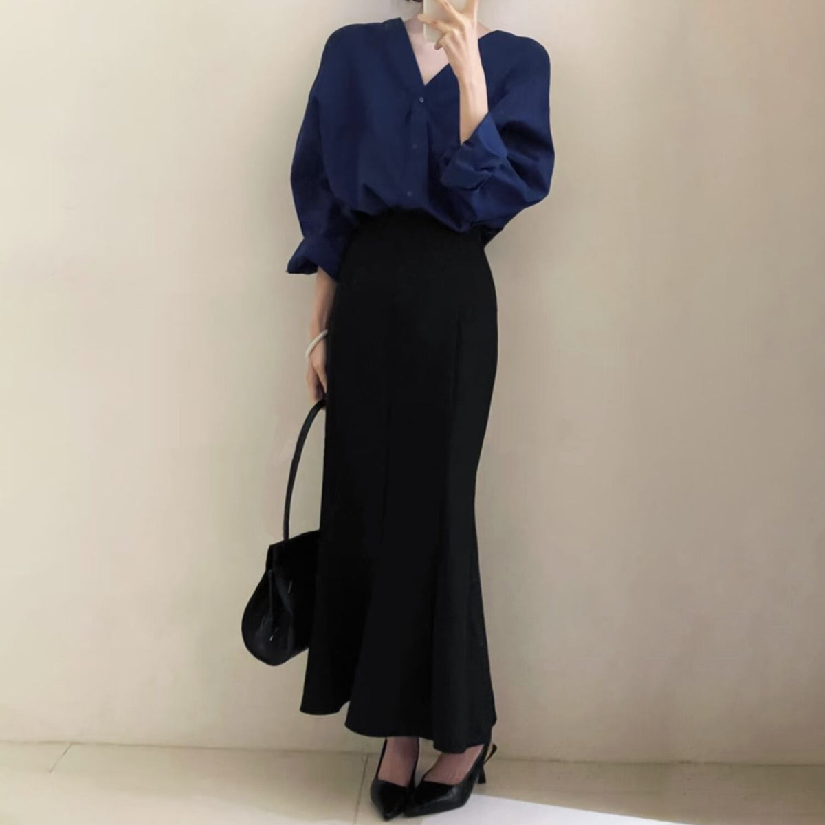 【set】Ⅴネックシャツ×ロングスカートセット     N3006