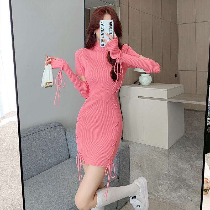 【dress】アームカバー付きニットワンピース　M18702
