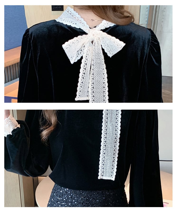 【tops】レース切り替えシャツトップス　M27569