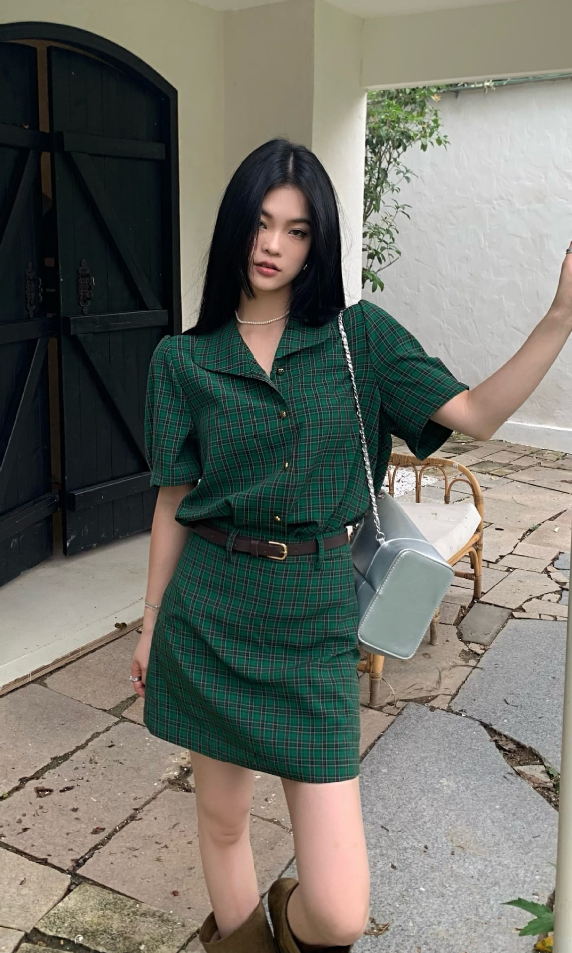 【set】チェック柄ブラウス+スカート２点セットG21572