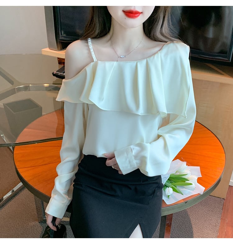 【tops】フリルオフショルダーシャツトップス　M25636