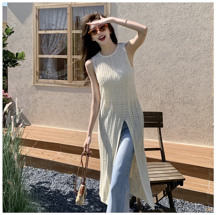 【dress】ノースリーブスリットニットワンピース G21070