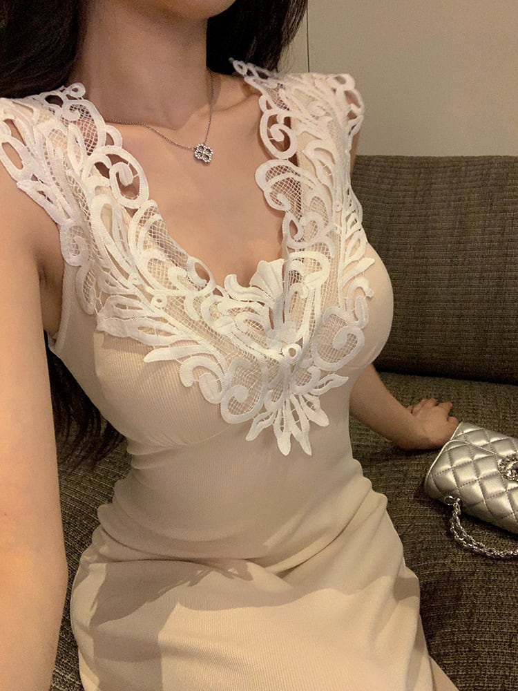 【dress】レース切り替えワンピース　M24843