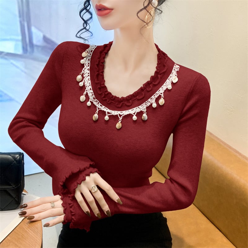 【tops】レース切り替えニットトップス　M28659