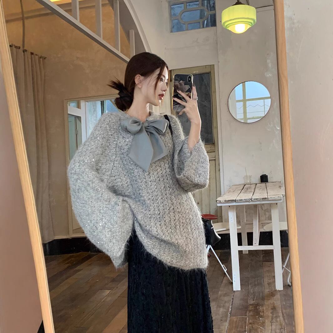 【tops】リボン付きニットセーター　M27460