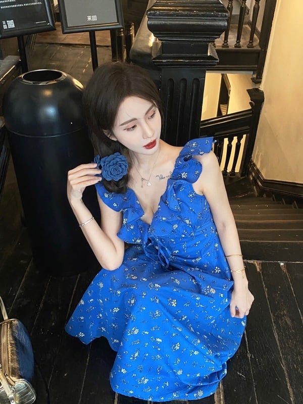 【dress】Vネック花柄海旅行ワンピース G21519