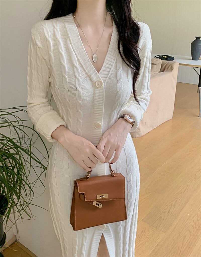 【dress】Vネックニットワンピース　M27377