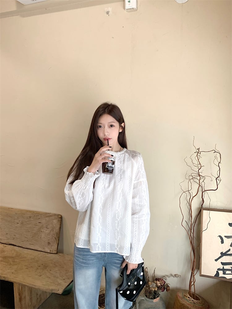 【tops】刺繍レースブラウス　M29594
