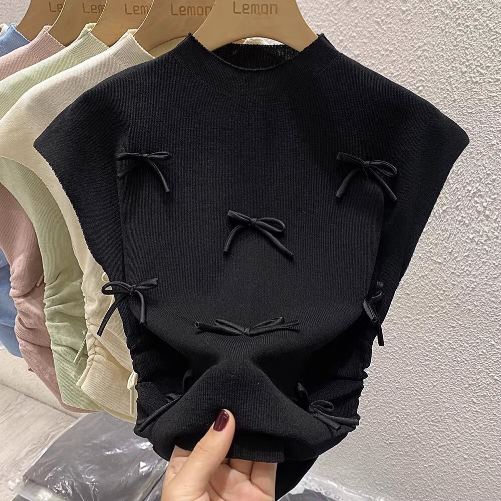 【tops】5色リボンニットタンクトップF7261