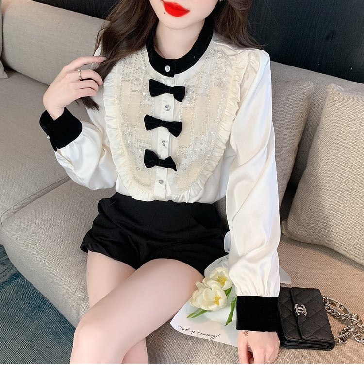 【tops】リボン付きシャツトップス　M25721