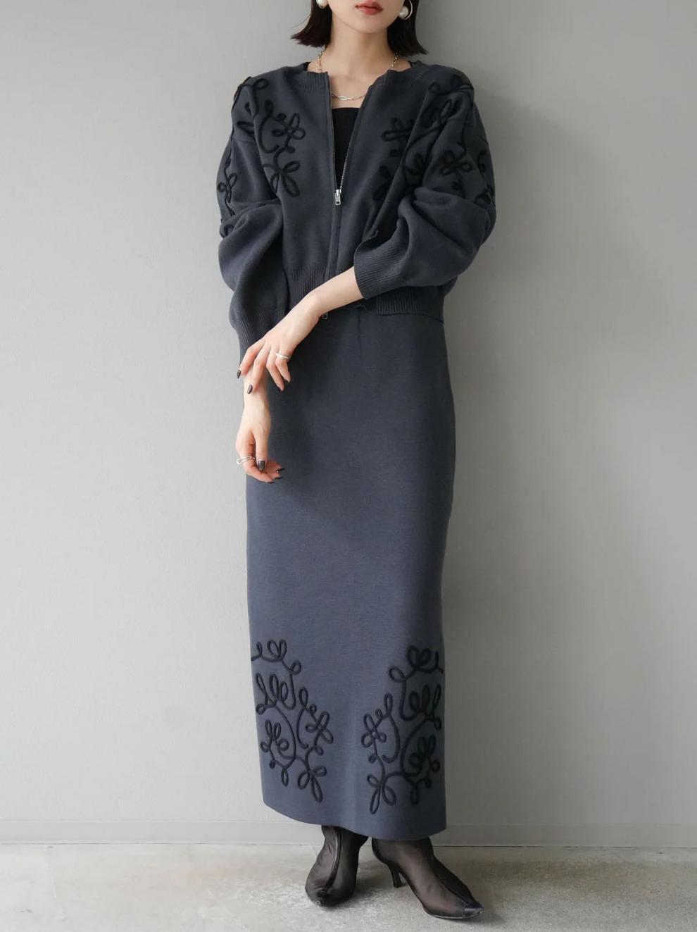 【set】ノーカラーショートジャケット×ロングスカートセット　N2751