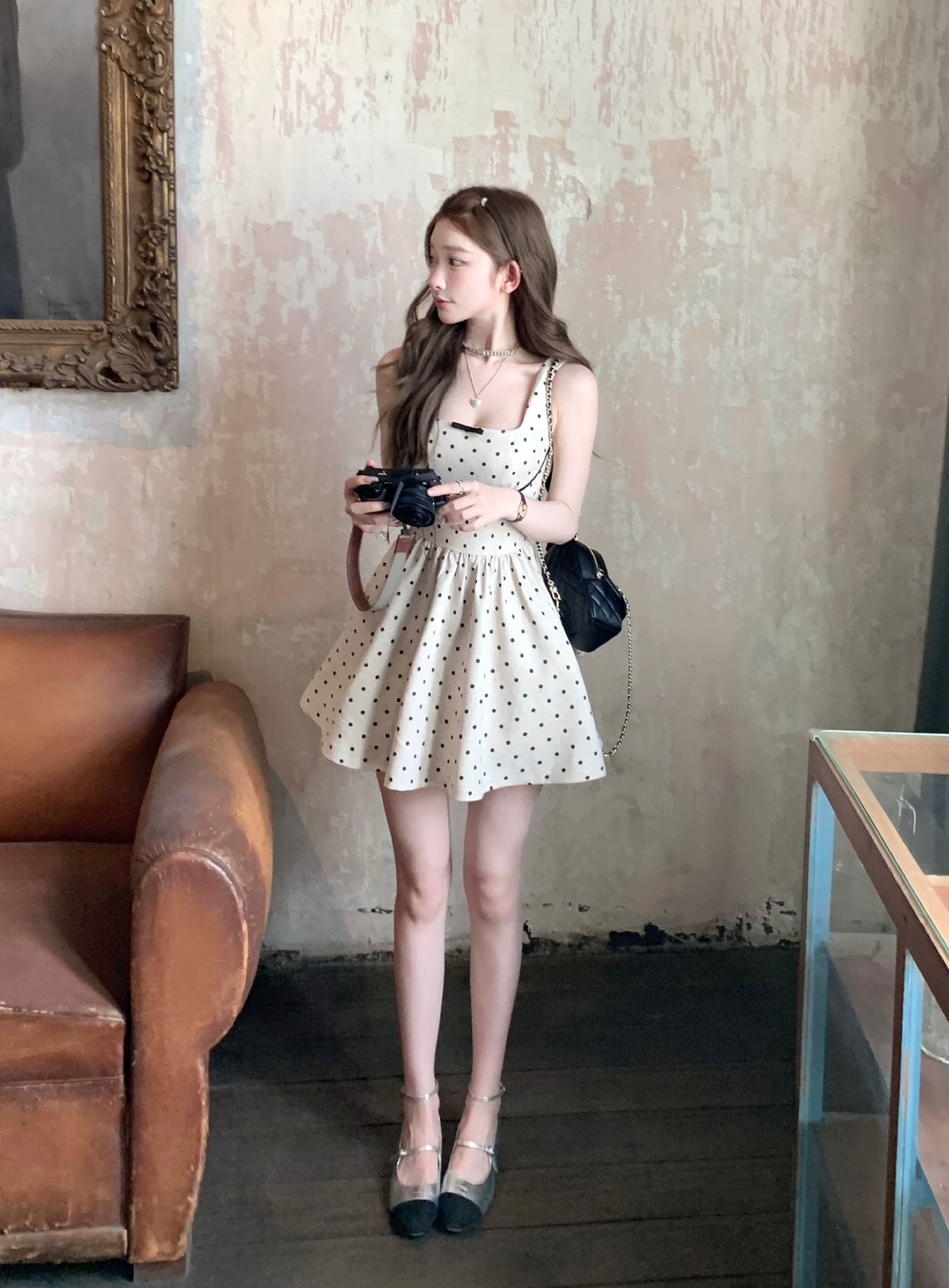 【dress】バックリボンドット柄ミニワンピース　M30198
