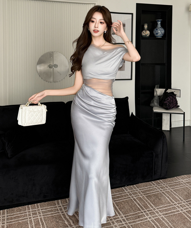 【dress】チュールコンビマーメイドワンピース　M30798
