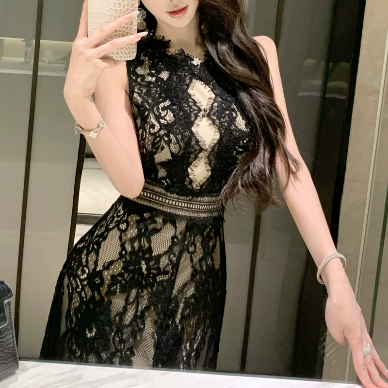 【dress】バックオープンスリットレースワンピース　M32516