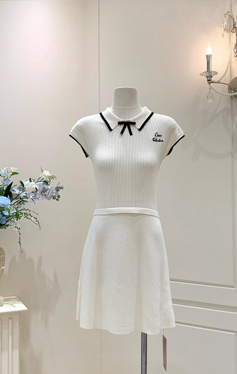 【dress】リボン付き折り襟ワンピース Q8758