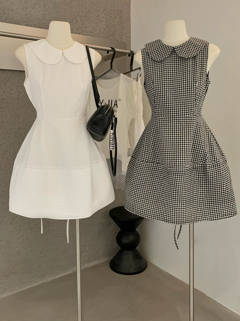 【dress】ピーターパンカラーノースリーブAラインワンピース Q8828