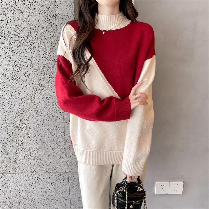【tops】配色ニットセーター　M18699