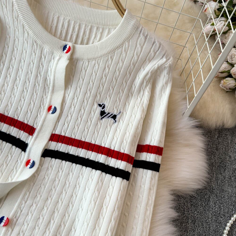【set】犬刺繍ニットカーディガン×プリーツスカートセット　N2734