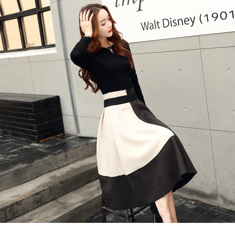 【set】美人度アップ!韓国系着心地良い切り替えファッション洋気淑女２点セット G1587