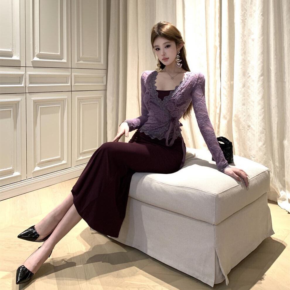 【set】レーストップス×キャミワンピースセット　M29341