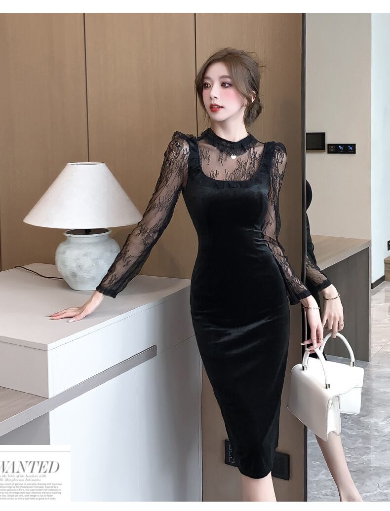 【dress】レースドッキングワンピース　M18487
