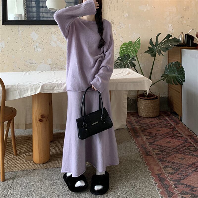 【set】シンプルニットセーター×スカートセット　N2247