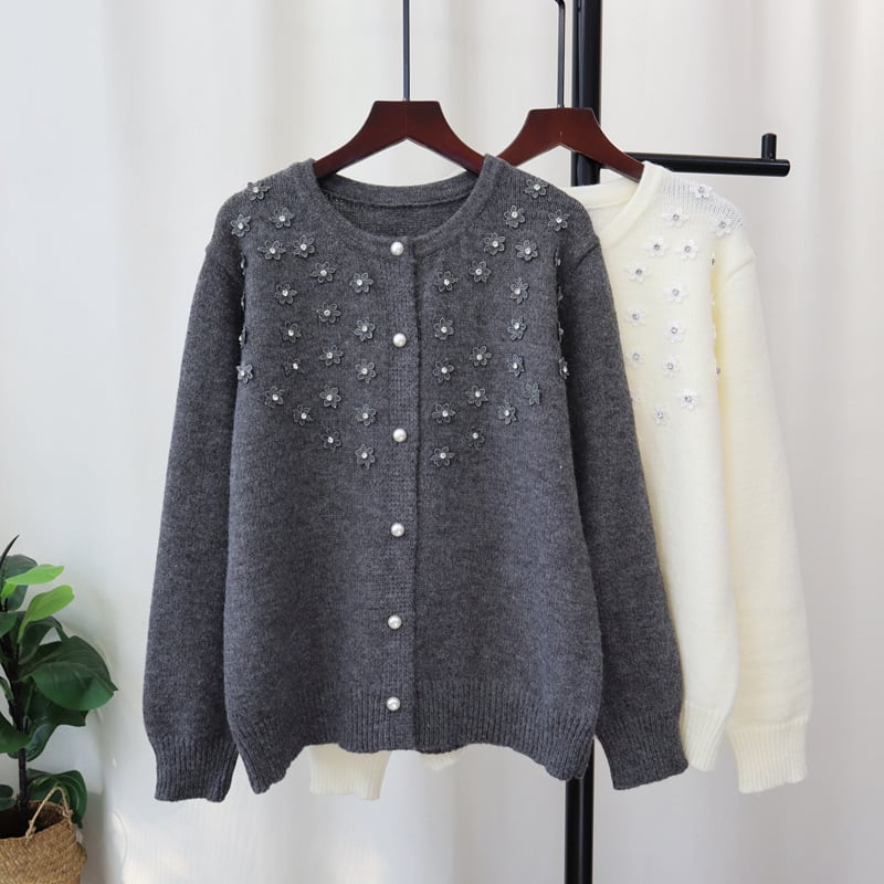 【outer】立体フラワービジューニットカーデ　M28539