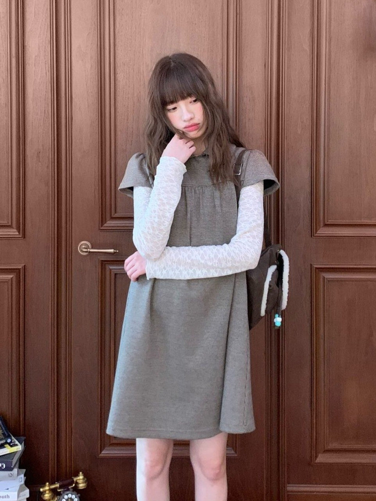 【dress】ノースリーブ折り襟ワンピース Q9044