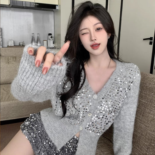 【outer】Vネック長袖ニットカーディガンF8308