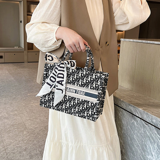 【小物】2色リボン付きトートバッグF7691