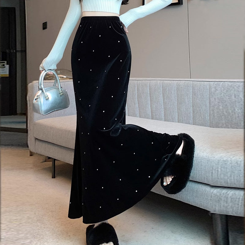 【bottoms】ドット柄ロング丈スカートF8296