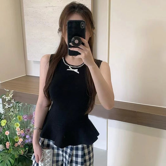 【tops】4色フリルニットタンクトップF7782