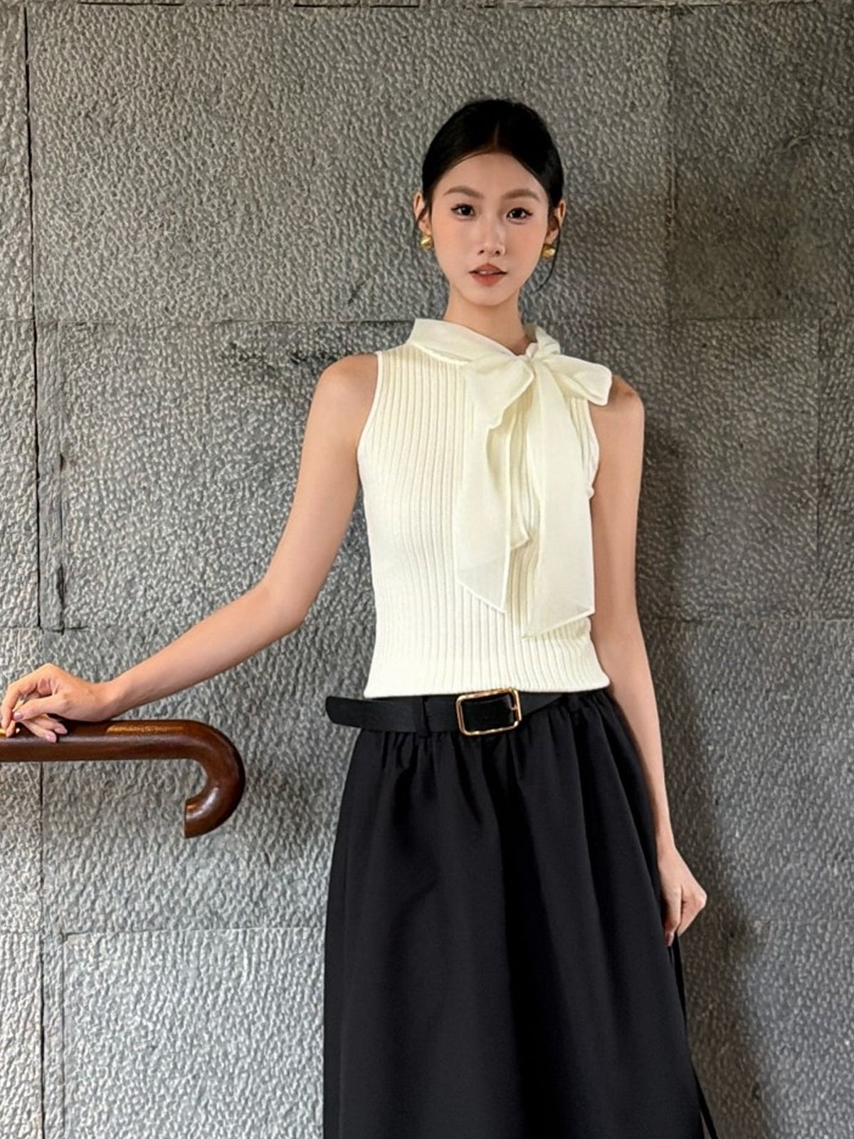 【tops】リボン付きニットベスト Q8922