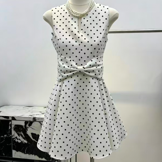 【dress】リボンドット柄ミニワンピース　N3586