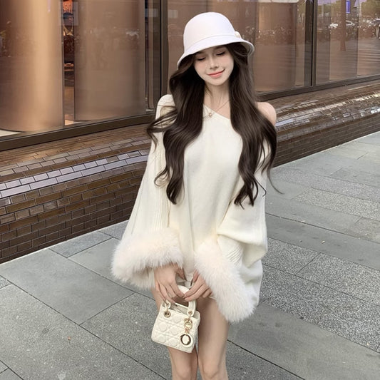 【tops】ファー長袖ニットセーターF8421