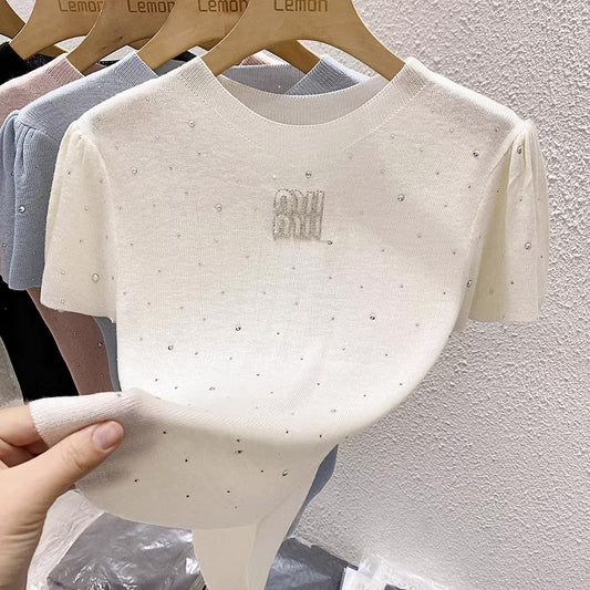 【tops】4色半袖ニットTシャツF7867