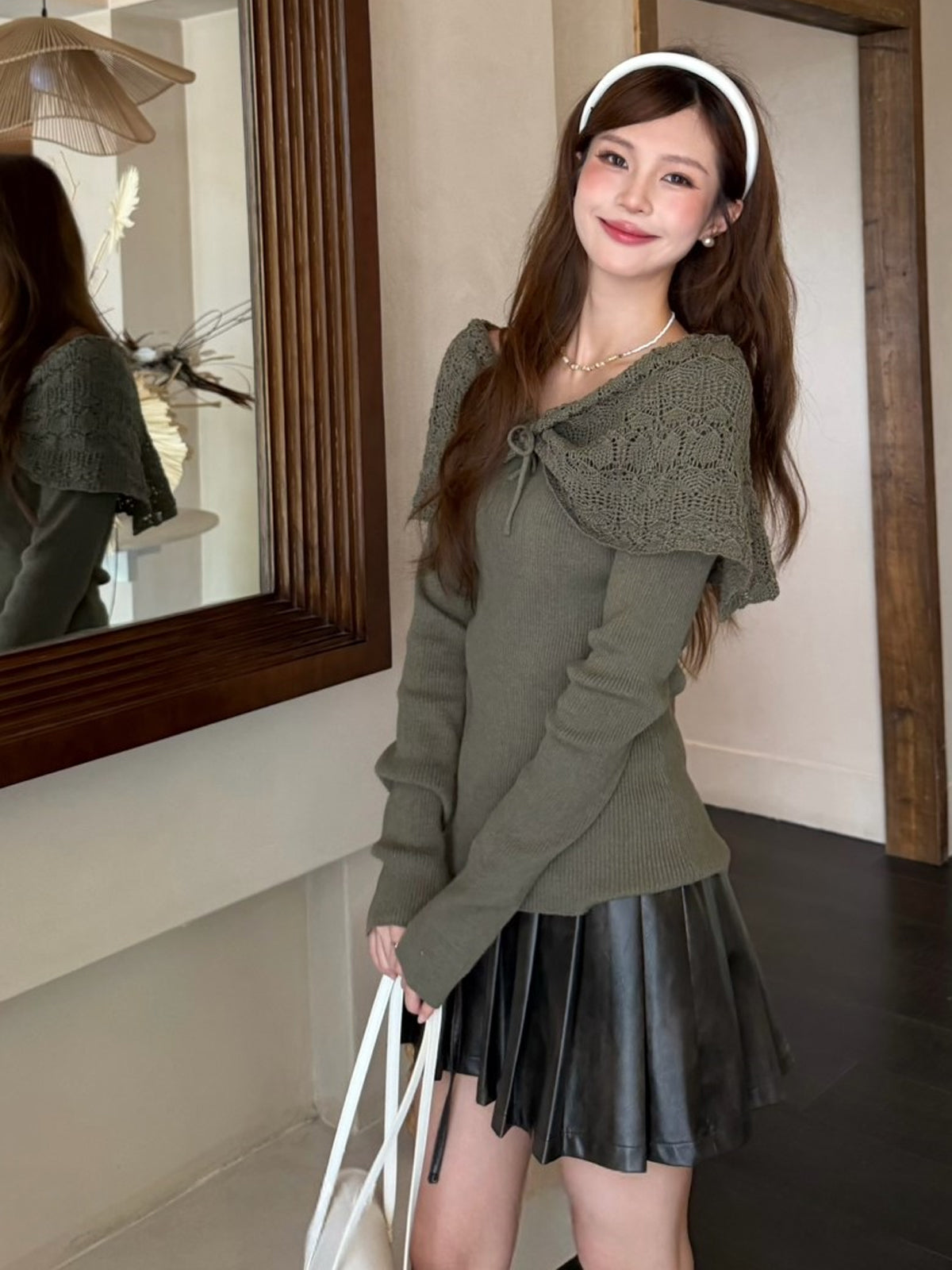 【tops】フェイクレイヤードニットトップス Q8937