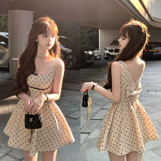 【dress】バックリボンドット柄ミニワンピース　M30198