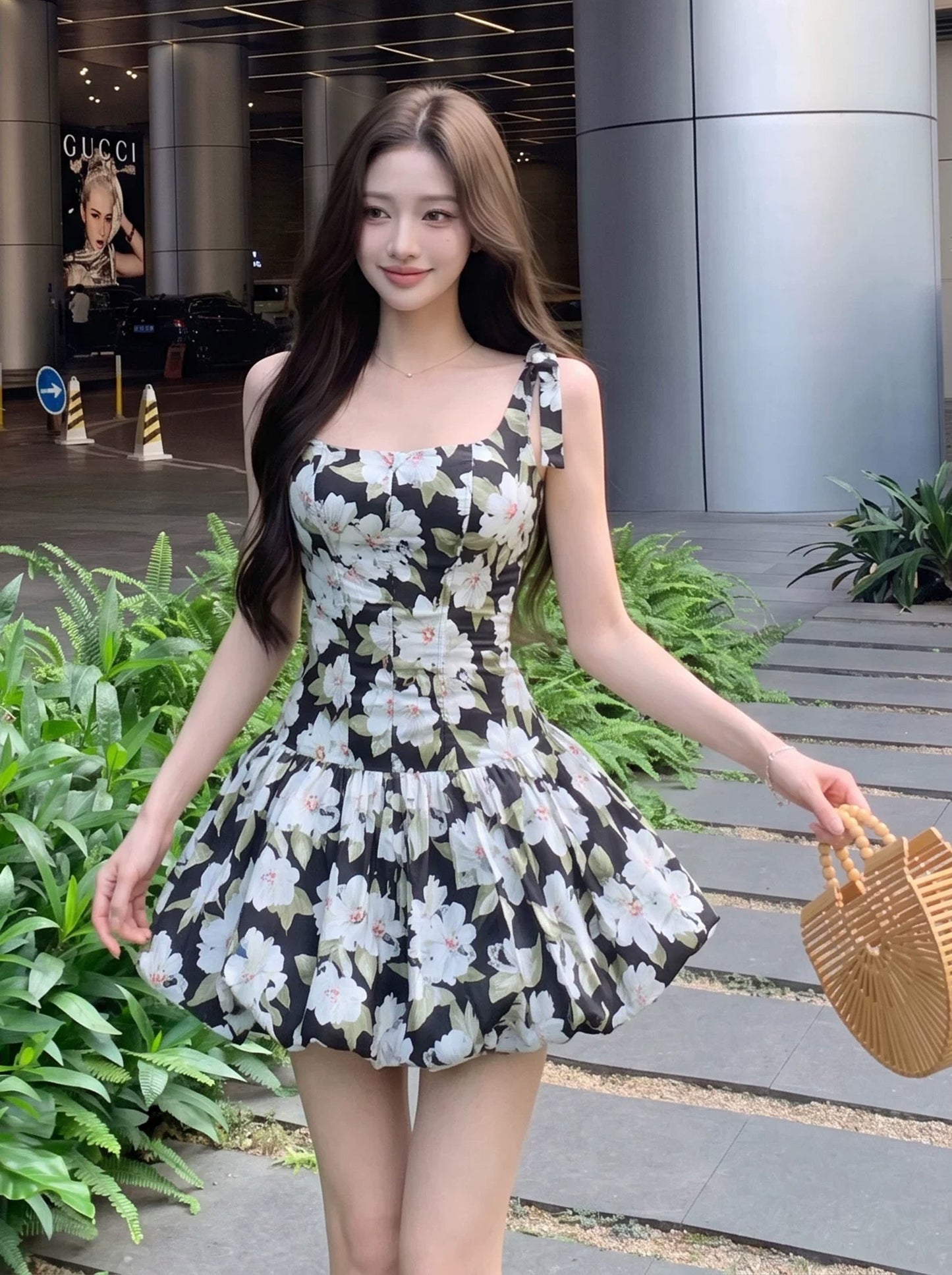 【dress】フラワー柄バルーンワンピース Q8915