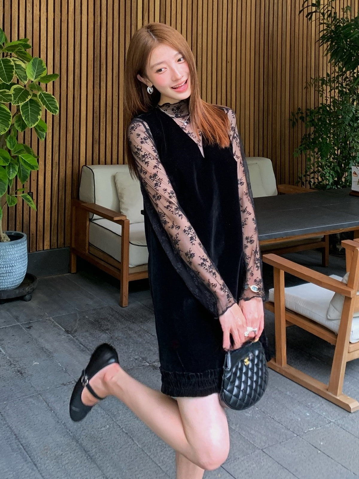 【set】レーストップス×ベストワンピースセット Q9036