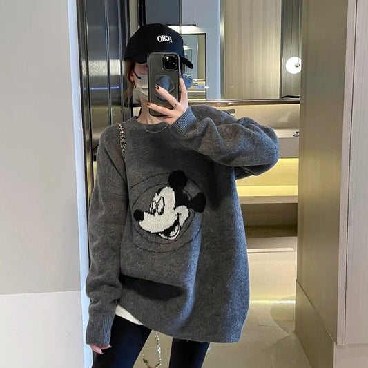 【tops】ラウンドネック長袖ニットセーターF8436