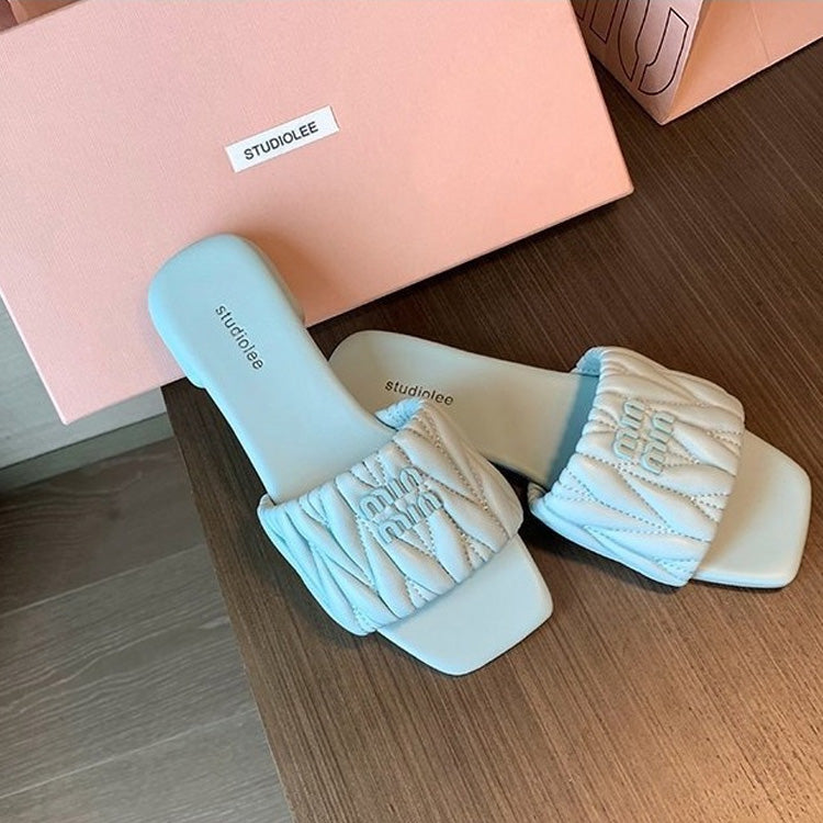 【shoes】4色スクエアトゥサンダルスリッパF7695