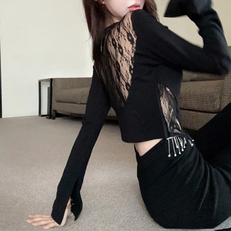 【tops】フリンジレースブラウスF8333